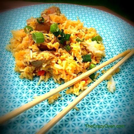 Nasi goreng à ma façon au filet mignon et aux saucisses