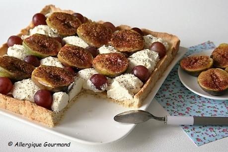 Tarte à la mousse de mascarpone- verveine, figues-raisins, Bio, sans oeufs, gluten