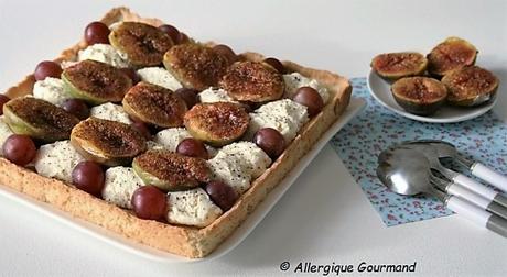 Tarte à la mousse de mascarpone- verveine, figues-raisins, Bio, sans oeufs, gluten