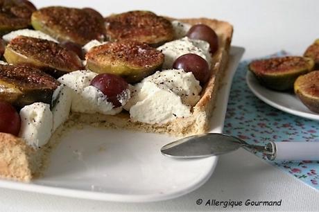 Tarte à la mousse de mascarpone- verveine, figues-raisins, Bio, sans oeufs, gluten