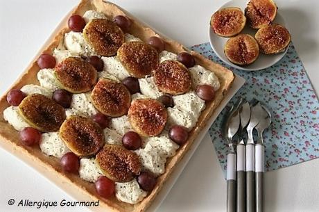 Tarte à la mousse de mascarpone- verveine, figues-raisins, Bio, sans oeufs, gluten