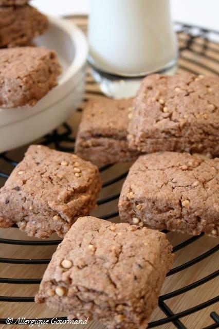 Sablés au chocolat et quinoa soufflé, Bio, sans oeufs, ni gluten ....