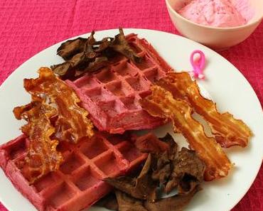 Gaufres  à la betterave, chantilly de chèvre et chips bi-goût