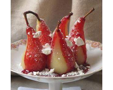 Poires pochées au coulis de framboise