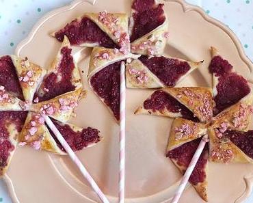 Moulins à vent gourmands pommes-framboises et pralines roses / Apple-raspberry and pink praline puff pastry windmill