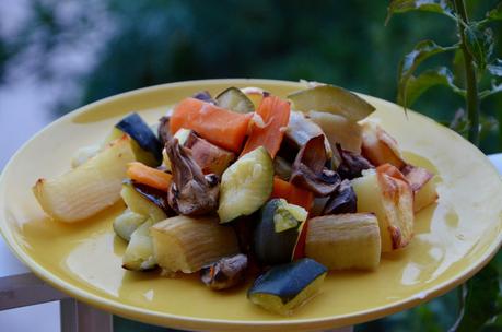 Légumes et champignons rôtis au four