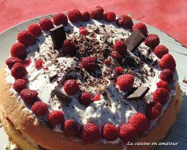 Génoise garnie au mascarpone et framboises