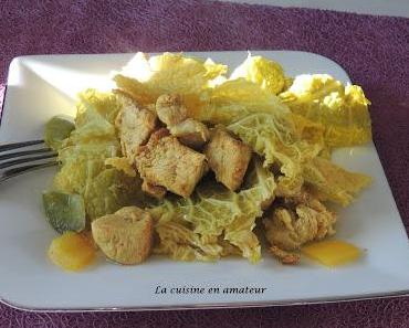 Chou vert, poivron et escalope au curcuma