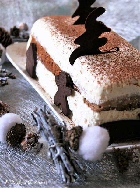 Bûche pain d'épices, poires, mousse mascarpone Bio, sans oeufs ni gluten....