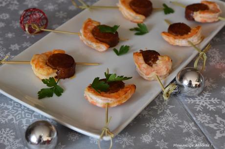 Brochettes crevettes et chorizo