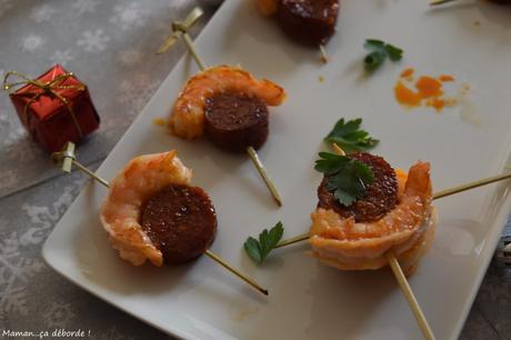 Brochettes crevettes et chorizo