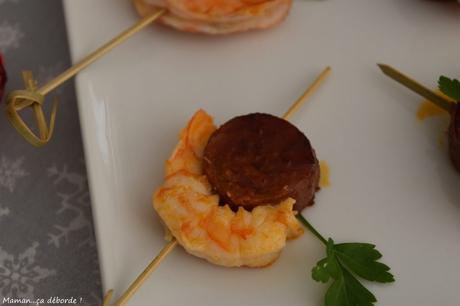 Brochettes crevettes et chorizo