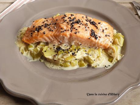 Fondue de poireau aux notes de curry et son saumon au sésame / Leek fondue with curry and its sesame salmon