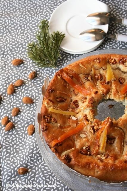 Brioche des rois fruits confits, amandes caramélisées, Bio, sans gluten, oeufs, lait......