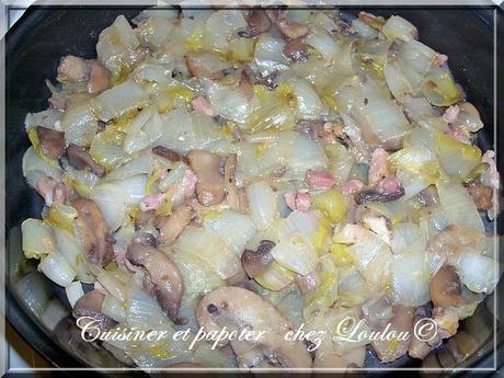 Gratin d'endives et champignons et..... lardons oups !!