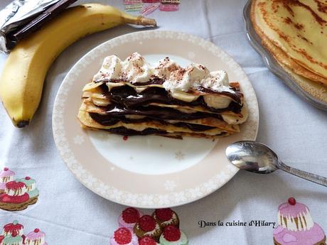 Millefeuille de crêpes gourmand chocolat banane / Yummy chocolate and banana crepes millefeuille