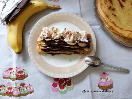 Millefeuille de crêpes gourmand chocolat banane / Yummy chocolate and banana crepes millefeuille