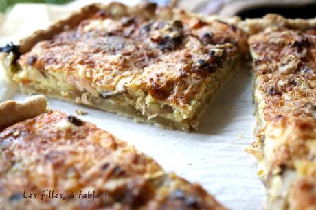 Tarte saumon, poireaux et champignons