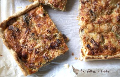 Tarte saumon, poireaux et champignons