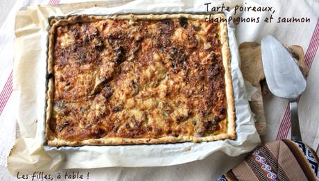 Tarte saumon, poireaux et champignons