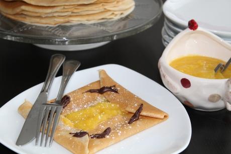 Crêpe, mangue, farine de riz, farine de sarrasin