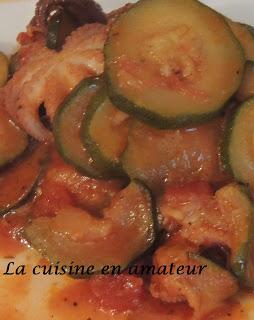 Courgettes à la tomate et poulpes