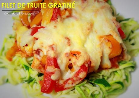 FILET DE TRUITE GRATINÉ : sauce « enragée » et spaghetti de zucchini