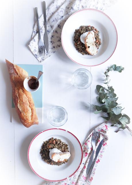 Salade de lentilles tiède et oeufs pochés