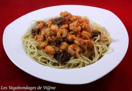 Spaghetti aux écrevisses et aux morilles