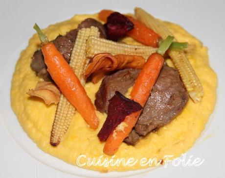 Joue de cochon fondante, purée de maïs fumé Joue de cochon fondante, purée de maïs fumé
