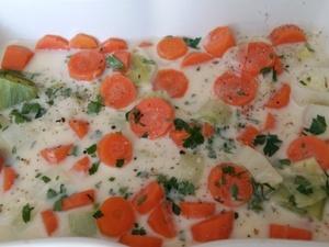 Gratin marin sur lit de légumes sauce moutarde