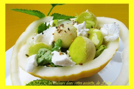 Salade de melon jaune et pomme golden à la menthe et au fromage frais pur chèvre