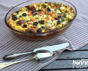 Clafoutis aux légumes du soleil et mozzarella {courgettes, poivrons, tomates séchées}