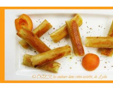 Cigares croustillants d’abricots au thym, curcuma et fromage frais pur chèvre
