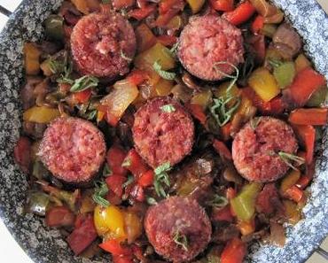 Montbéliard & poivrons poêlés