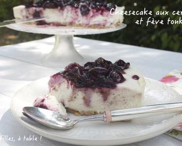Cheesecake sans cuisson aux cerises, chocolat blanc et fève tonka