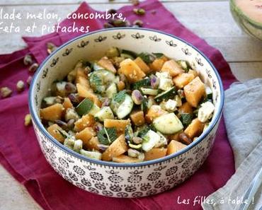 Salade de melon, concombre, feta et pistaches