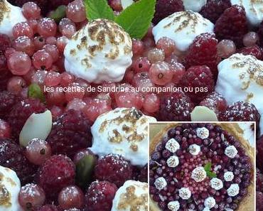 Tarte framboises et groseilles sur lit de crème pâtissière vanillée et ses touches meringuées au companion thermomix ou autres robots