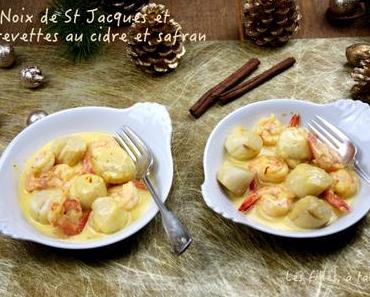 Noix de Saint-Jacques et crevettes au cidre et safran