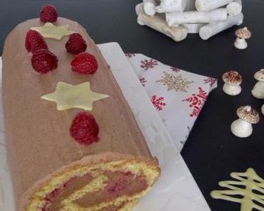 bûche roulée au chocolat et aux framboises