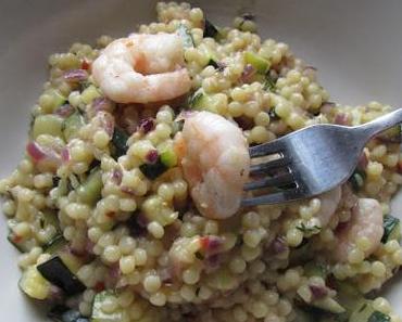 Couscous perlé aux scampis et courgette.