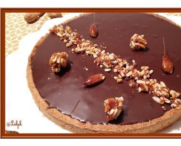 Tarte aux amandes caramélisées à la ganache au chocolat et lait d'amandes