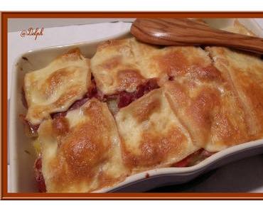 Gratin de Pommes de Terre, Oignons, et Jambon sec au fromage de Raclette