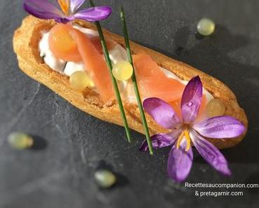 Éclair salé à la mousse de saumon et ses perles de citron au companion thermomix ou autres robots