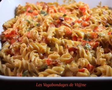 Gratin de pâtes tomates, bacon, japalenos et cheddar