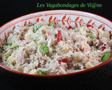 Salade riz, radis, thon, fèves, comté