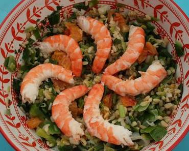 Salade blé, poireaux, crevettes