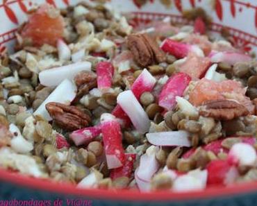 Salade de lentilles au haddock, radis et pamplemousse