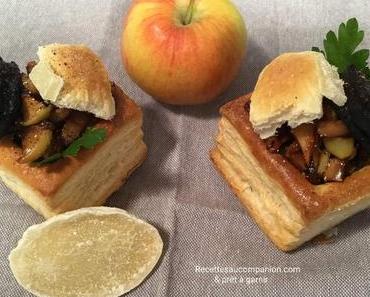 Feuilletés de boudin noir aux oignons et pommes caramélisées et sa touche de gingembre confit
