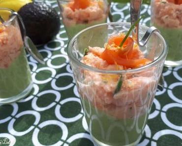 Verrines de mousse d'avocat et truite fumée